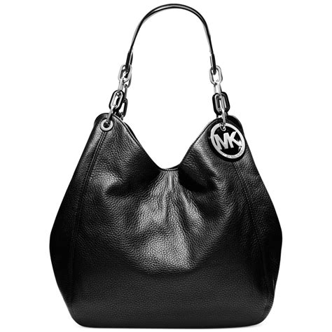 michael michael kors fulton large shoulder tote black and silver|fulton leather shoulder bag.